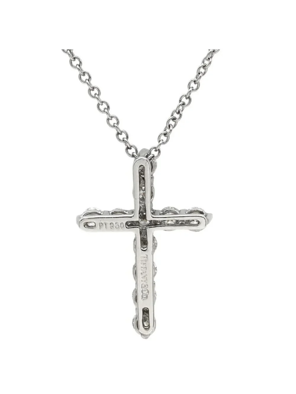 Tiffany & Co Necklace Small Cross Diamond Pendant Platinum Silver 11